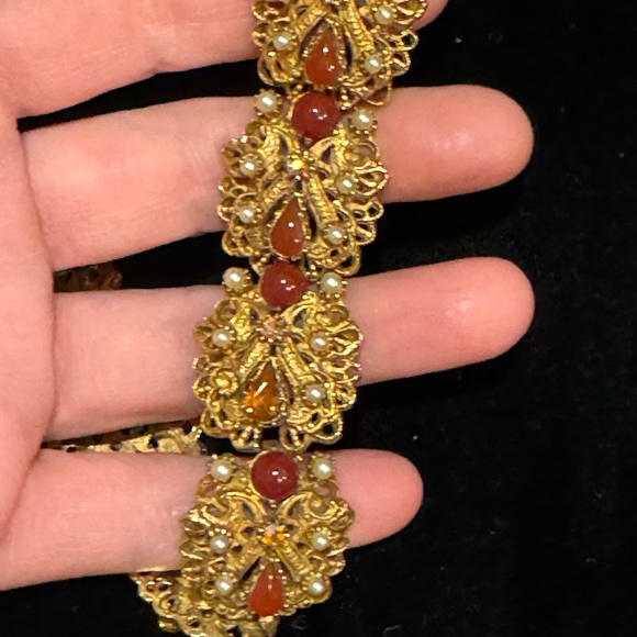 Vintage Florenza Italy Fancy Victorian Revival  link bracelet glass crystal - Picture 5 of 13